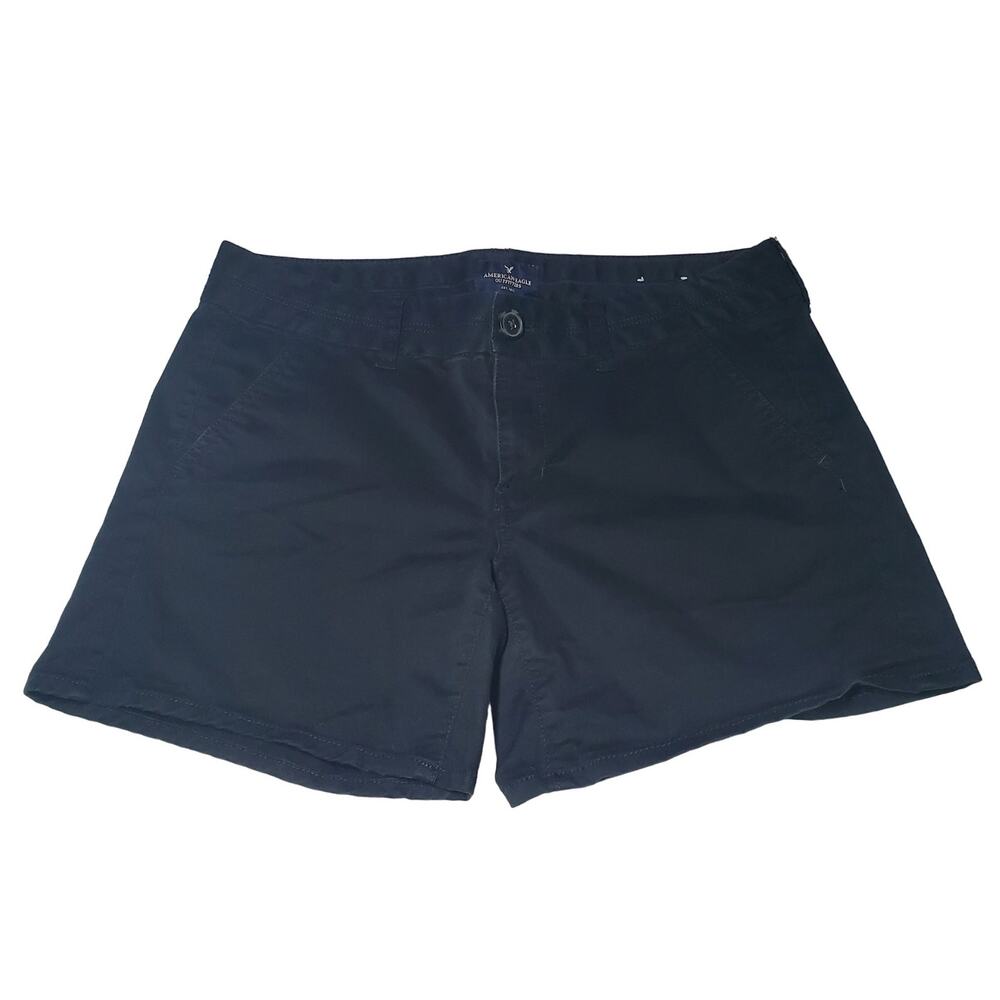 American Eagle Midi Stretch Chino Twill Shorts Women's Size 8 Black Preppy